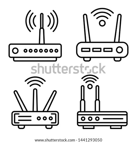 Router icons set. Outline set of router vector icons for web design isolated on white background