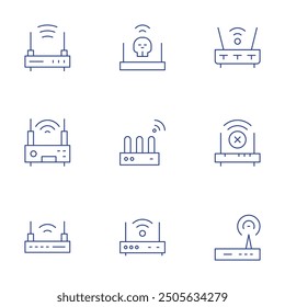 Router icons set. Thin Line style, editable stroke. wifi router, router, connectivity, wireless router, modem.