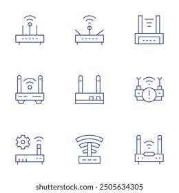 Router icons set. Thin Line style, editable stroke. router, no internet, modem, communications.