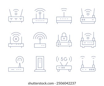 Router icons. Thin Line style, editable stroke. smarthome, router, modem, wifi, connectivity, wifi router.