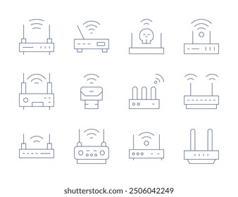 Router icons. Thin Line style, editable stroke. pendrive, wifi, router, wifi router, modem, wireless router.
