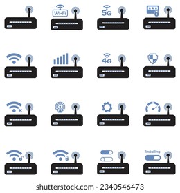 Router Icons. Two Tone Flat Design. Vector Illustration.