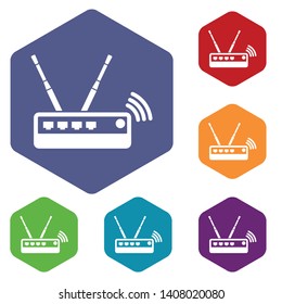 Router icons vector colorful hexahedron set collection isolated on white
