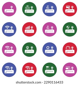 Iconos del router. Colección Llanta Blanca En Círculo. Ilustración vectorial.