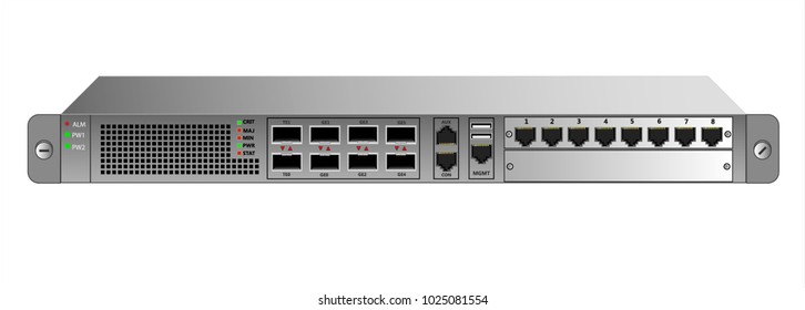 Router IP Traffic For Mounting With A 19 Inch Rack. Designed For Carrier-class Networks. Vector Illustration.