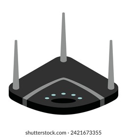 Router isometric icon. Vector wifi router, internet modem for web design isolated on white background