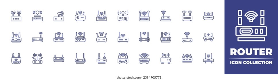 Symbolsammlung der Routerlinie. Bearbeitbarer Strich. Vektorgrafik. Enthält Router, WLAN-Router, WLAN, Modem.
