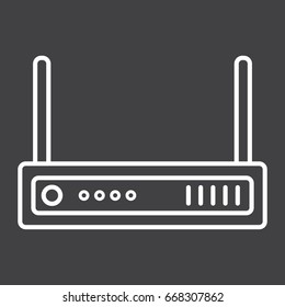 Router line icon, internet and wireless wifi, vector graphics, a linear pattern on a black background, eps 10.
