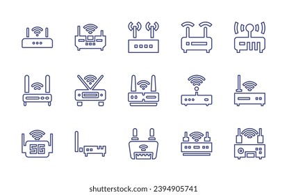 Conjunto de iconos de línea de enrutador. Trazo editable. Ilustración vectorial. Contienen router, inalámbrico, dispositivo, enrutador wifi, wifi, módem.