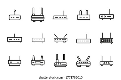 Router line icons set. Stroke vector elements for trendy design. Simple pictograms for mobile concept and web apps. Vector line icons isolated on a white background.
