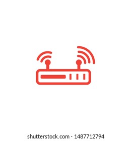 Router Line Red Icon On White Background. Red Flat Style Vector Illustration.