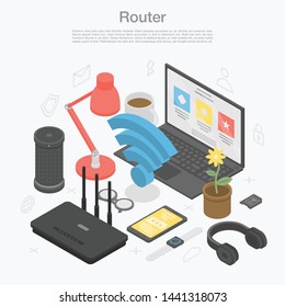 Router modem concept background. Isometric illustration of router modem vector concept background for web design