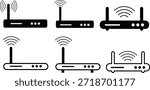 Router modem icons set in solid and outline vector styles