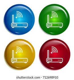 Router multi color gradient glossy badge icon set. Realistic shiny badge icon or logo mockup