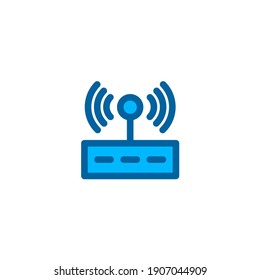 Router network connection icon in blue color style. Connection and network icon