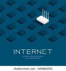 Router online and offline 3D isometric pattern, Internet wifi connect technology concept poster and social banner post square design illustration isolated on blue background with space, vector eps 10