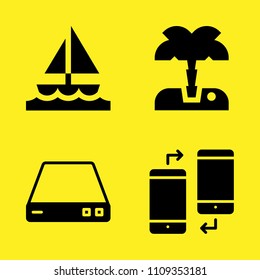 router, palm tree, sailboat and smartphone vector icon set. Sample icons set for web and graphic design