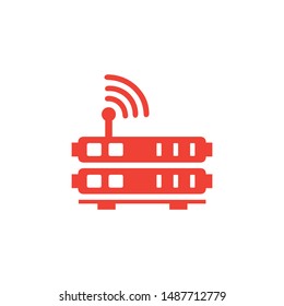 Router Red Icon On White Background. Red Flat Style Vector Illustration.