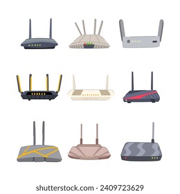 router set cartoon. wireless broadband, network ethernet, home gateway router sign. isolated symbol vector illustration