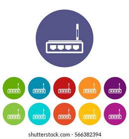 Router set icons in different colors isolated on white background