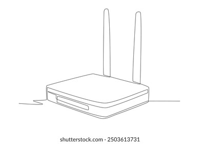 Enrutador. Concepto de dispositivos inteligentes para el hogar dibujo de una línea