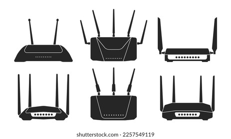 Router vector black set icon. Vector illustration internet modem on white background . Black set icon router.