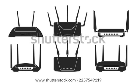 Router vector black set icon. Vector illustration internet modem on white background . Black set icon router.