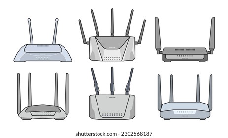 Router vector color set icon. Vector illustration internet modem on white background . Color set icon router.
