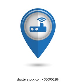 Router - vector icon;  blue map pointer