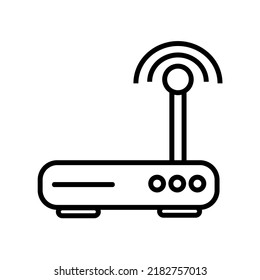 Icono de ilustración del vector del router con contorno en blanco y negro