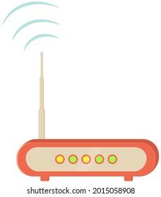 Router, wi fi connection technological device. Router vector symbol, modern equipment illustration. Device for transmitting Internet signal over a distance, electronic communication appliance isolated