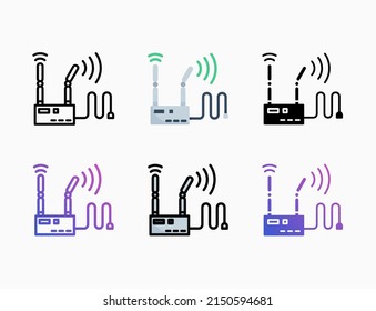 Router wifi icon set with line, outline, flat, filled, glyph, color, gradient. Editable stroke and pixel perfect. Can be used for digital product, presentation, print design and more.