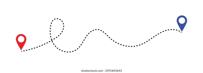 Routes in dashed line trace. Plane route lines of aircraft tracking, location pins, planes, travel, map pins on white background. Vector illustration for infographic, map, track in eps 10.