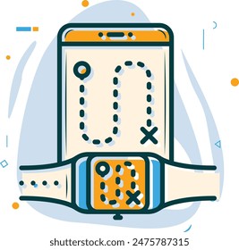 routes, trips or location history concept, Pairing Smartphone and Smartwatch vector design, Artificial general intelligence symbol, Natural Language Processing sign, Machine Deep Learning illustration