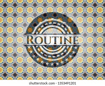 Routine arabic style badge. Arabesque decoration.