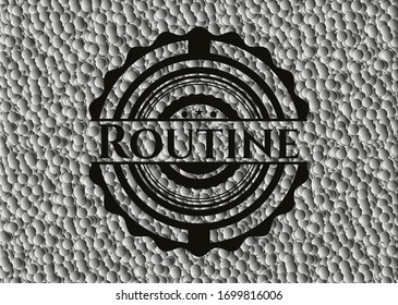 Emblema negro rutinario con fondo de burbujas grises. Ilustración vectorial. Detallado.