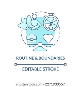 Routine and boundaries blue concept icon. Work, life balance. Workplace wellbeing abstract idea thin line illustration. Isolated outline drawing. Editable stroke. Arial, Myriad Pro-Bold fonts used