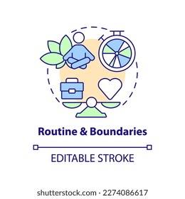 Routine and boundaries concept icon. Work, life balance. Remote workplace wellbeing abstract idea thin line illustration. Isolated outline drawing. Editable stroke. Arial, Myriad Pro-Bold fonts used