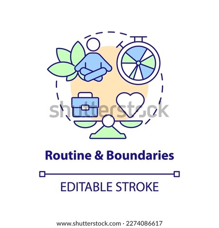 Routine and boundaries concept icon. Work, life balance. Remote workplace wellbeing abstract idea thin line illustration. Isolated outline drawing. Editable stroke. Arial, Myriad Pro-Bold fonts used