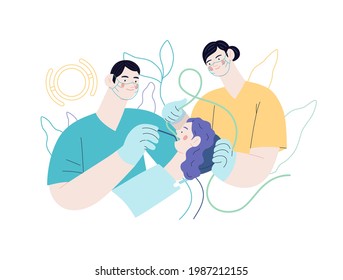 Routine dental checkups - medical insurance illustration. Modern flat vector