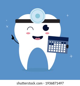 Routine dental check-ups reminder with kawaii tooth