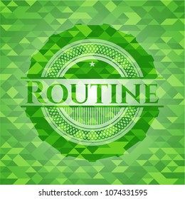 Routine green emblem with mosaic background