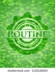 Routine green emblem with mosaic background