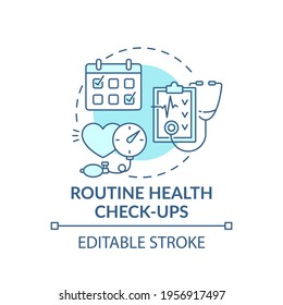 Routine health checkups blue concept icon. Patient examination. Clinical check. Hospital service. Family doctor idea thin line illustration. Vector isolated outline RGB color drawing. Editable stroke