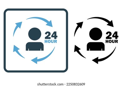 Routine icon illustration. People icon with arrow and 24 hour. icon related to lifestyle. Solid icon style. Simple vector design editable