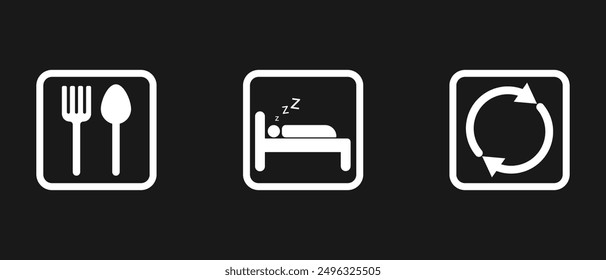 Routine icon vector, eat, sleep, repeat daily lifestyle banner isolated on white illustration. Vector