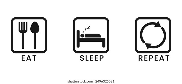 Routine icon vector, eat, sleep, repeat daily lifestyle banner illustration. Vector