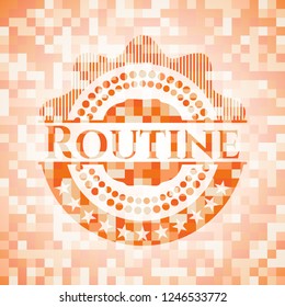 Routine orange mosaic emblem with background