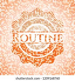 Routine orange tile background illustration. Square geometric mosaic seamless pattern with emblem inside.