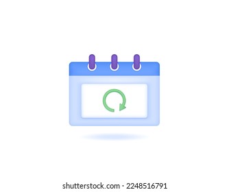 routine payments or recurring payments. scheduled and automatic updates. automatic refresh and synchronization. icon or symbol of calendar and rotation. 3d and realistic concept design. vector element